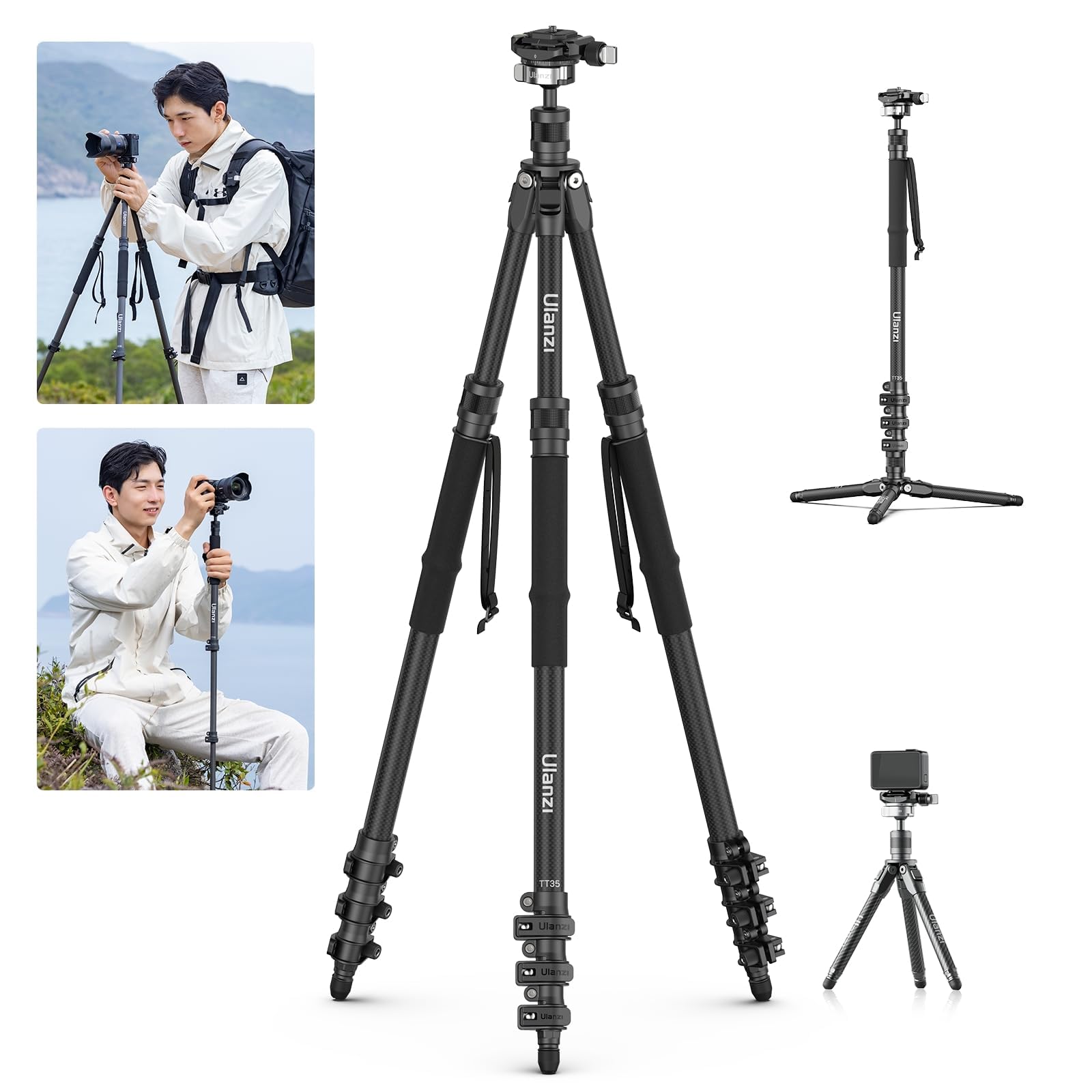 ULANZI TT35 Hiking Stick Tripod Kit, Travel Camera Tripod Monopod
